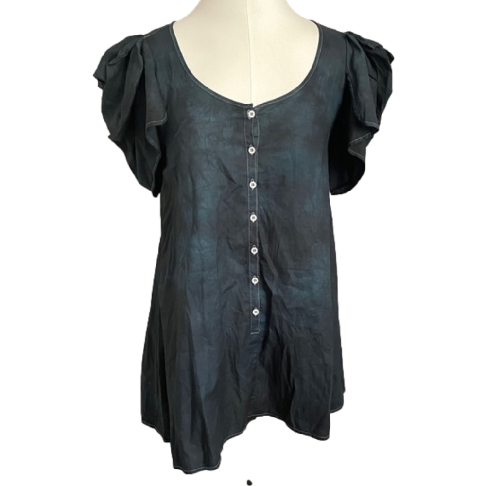 Cotton Tie Dye Short Puffy Sleeve Tunic / Mini Dress - S - Picture 3 of 9